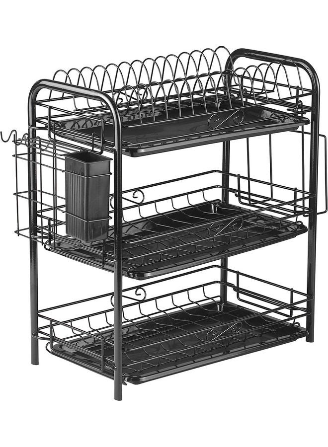 رف أطباق ثلاثي الطبقات سهل الفك والتركيب أسود/ فضي 49x18x25سم - Image 1