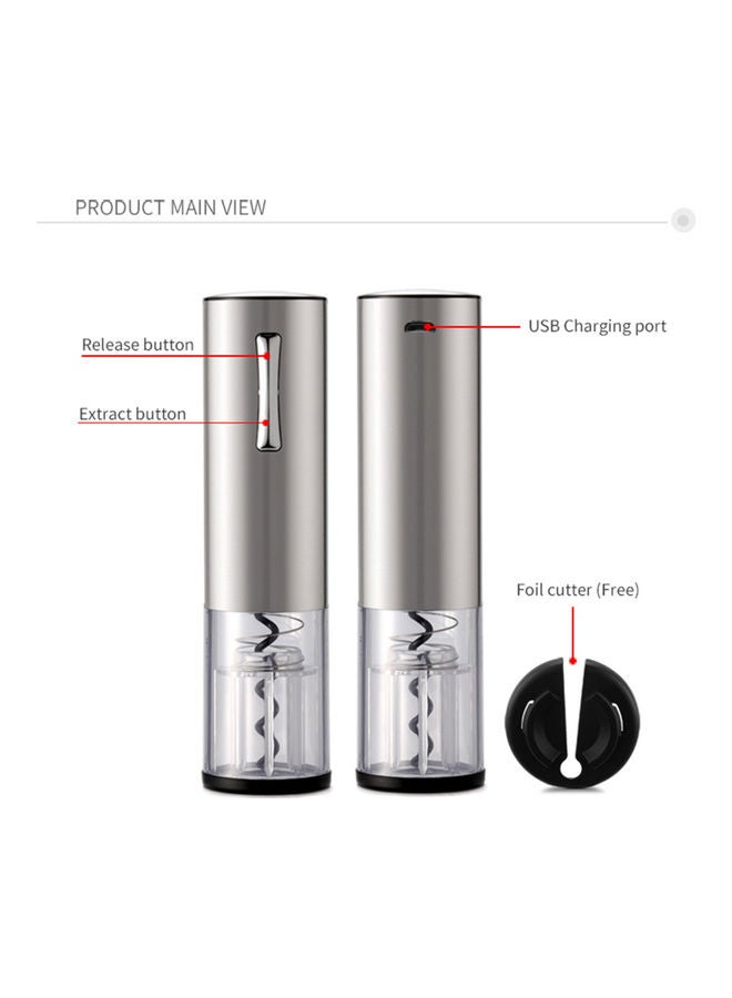 فتاحة زجاجاتٍ كهربائية قابلة للشحن بمنفذ USB فضي 20x5x8.5سم - Image 4