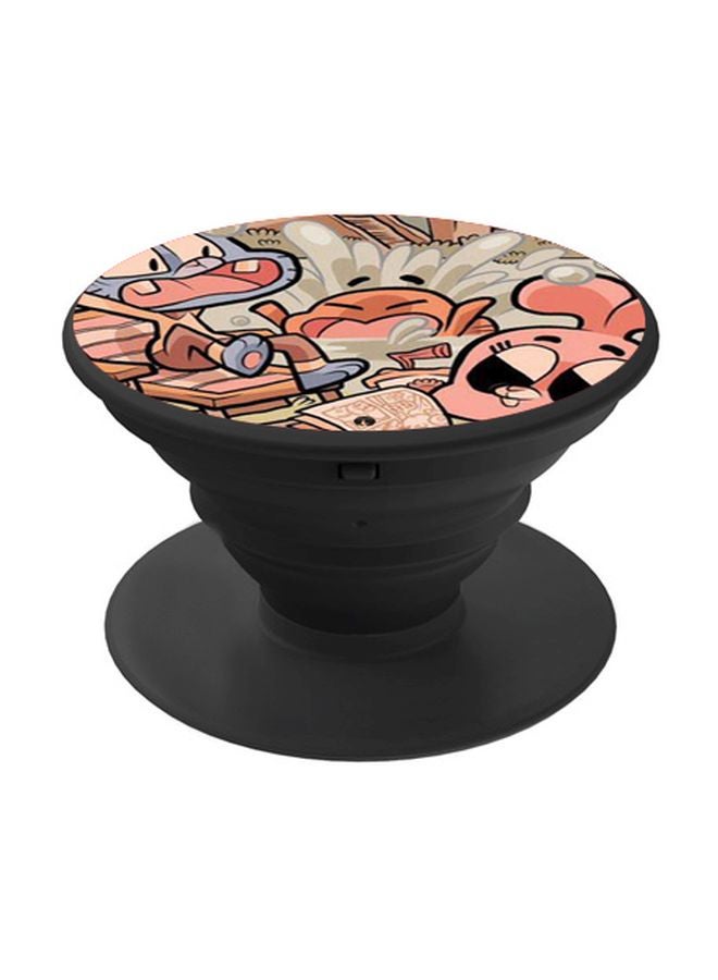 BP Cartoon Printed Pop Socket Phone Holder Black/Pink/Grey - Image 1