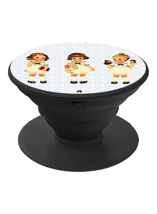 BP Cartoon Girl Printed Pop Socket Phone Holder Blue/Beige/Brown - Image 1
