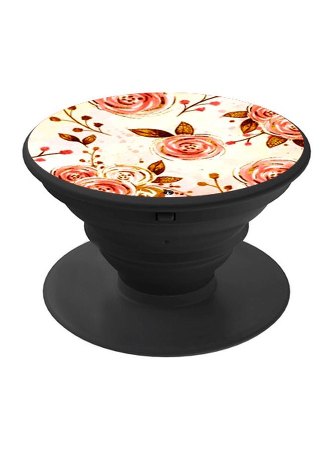 BP Flower Printed Pop Socket Phone Holder Beige/Pink/Black - Image 1