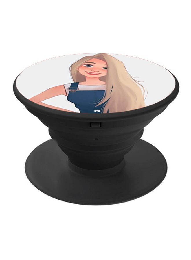 BP Cartoon Girl Printed Pop Socket Phone Holder Grey/Beige/Blue - Image 1