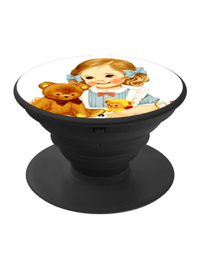 BP Cartoon Printed Pop Socket Phone Holder White/Brown/Black - Image 1