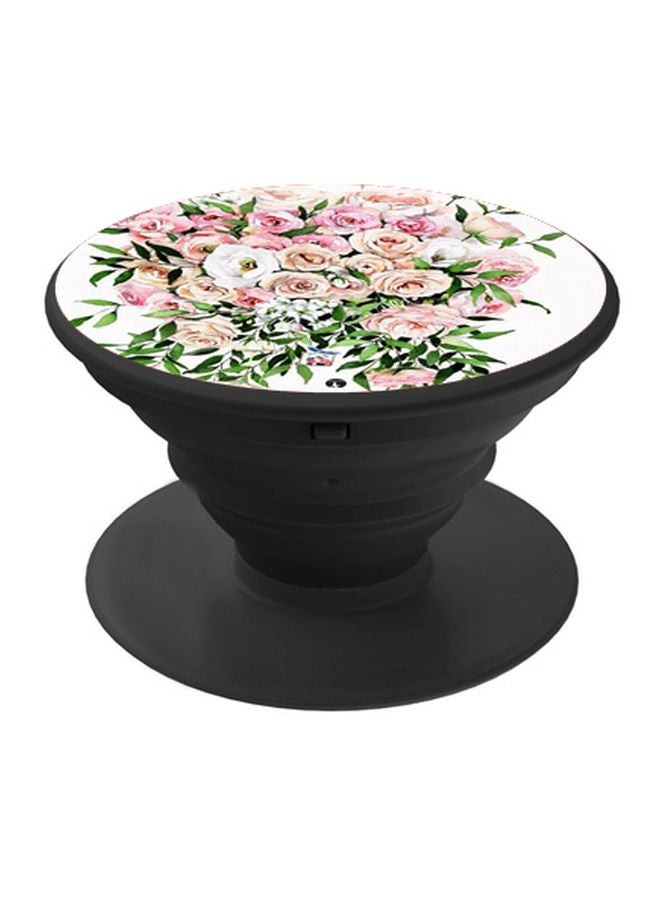 BP Rose Printed Pop Socket Phone Holder White/Green/Black - Image 1