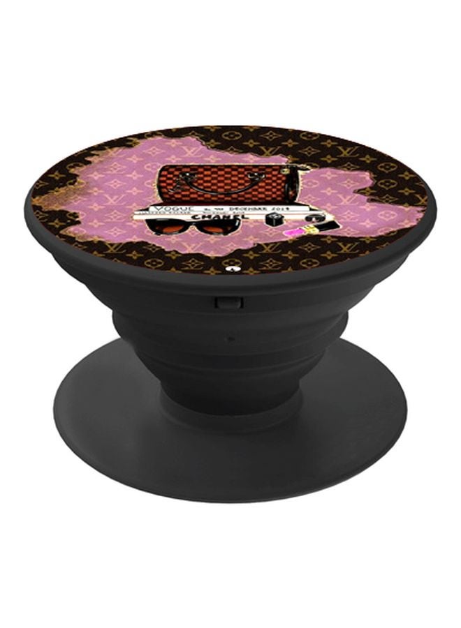 BP Hand Bag Printed Pop Socket Phone Holder Pink/Brown/Black - Image 1