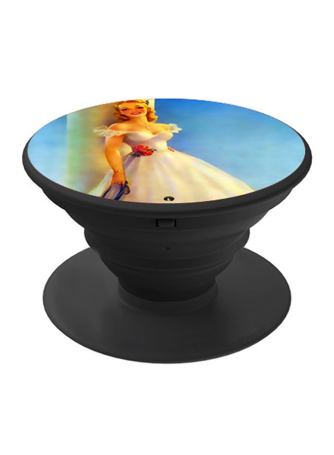 BP Cartoon Girl Printed Pop Socket Phone Holder Blue/White/Black - Image 1
