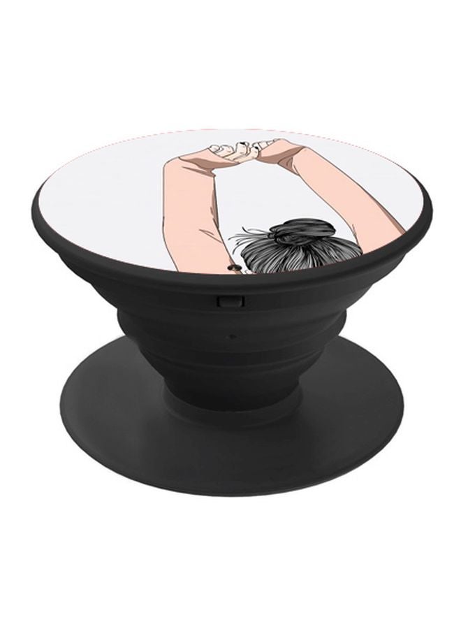 BP Cartoon Girl Printed Pop Socket Phone Holder Grey/Pink/Black - Image 1