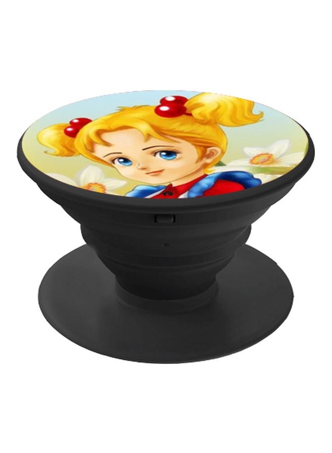 BP Cartoon Girl Printed Pop Socket Phone Holder Beige/Yellow/Red - Image 1