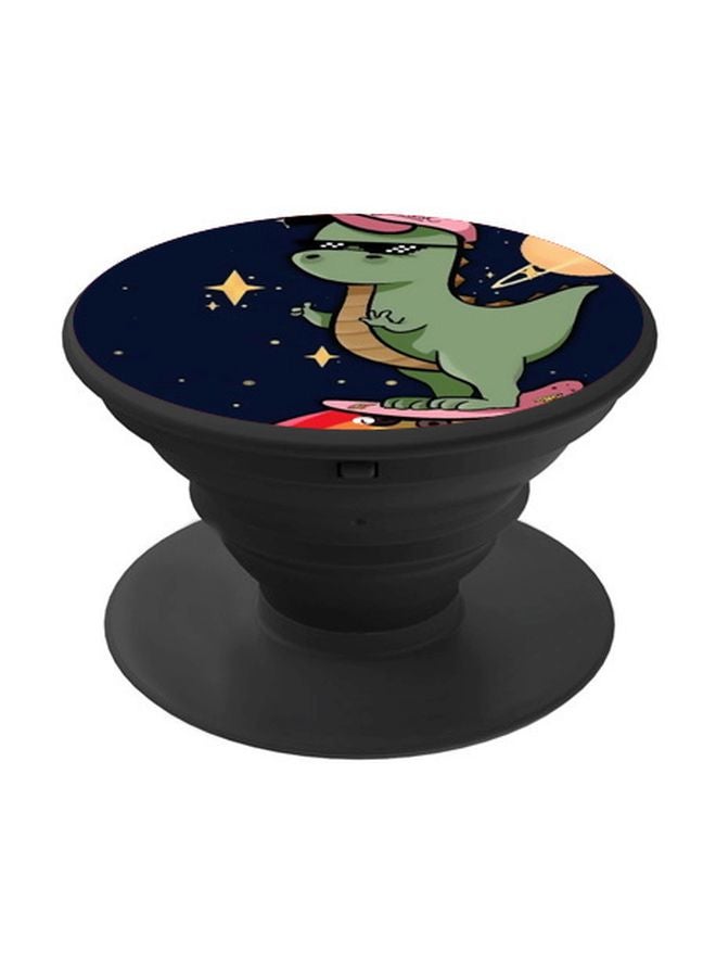 BP Cartoon Dinosaur On Skateboard Printed Pop Socket Phone Holder Blue/Green/Black - Image 1