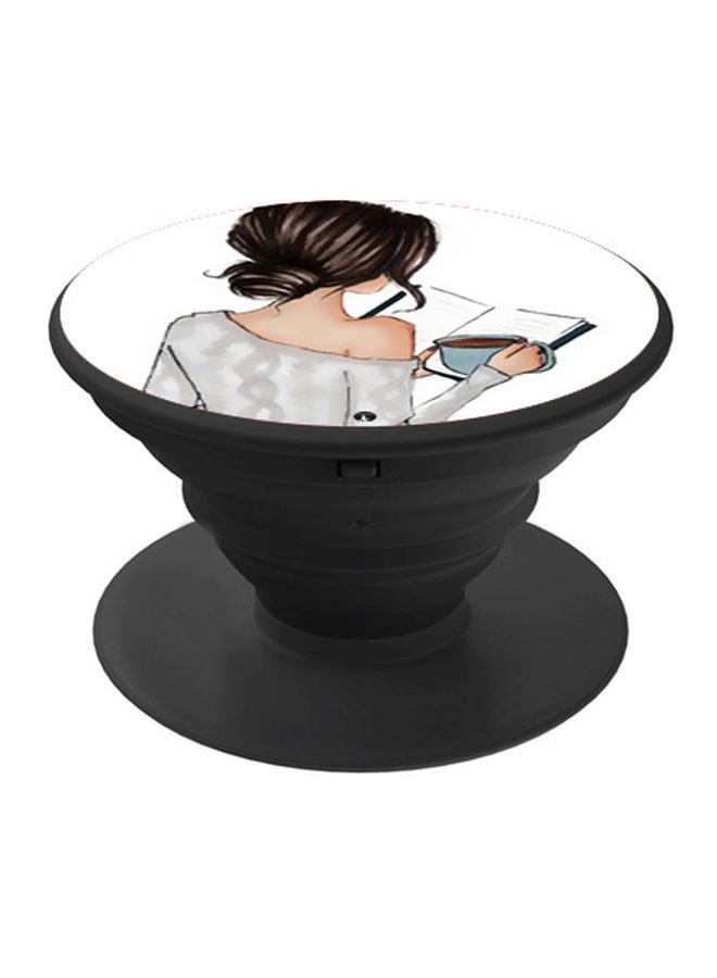 BP Girl With Books Printed Pop Socket Phone Holder White/Grey/Black - Image 1