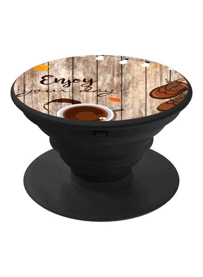 بي بي حامل هاتف بوب سوكيت بطبعة عبارة "Enjoy Your Day " بيج/بني/أسود - Image 1