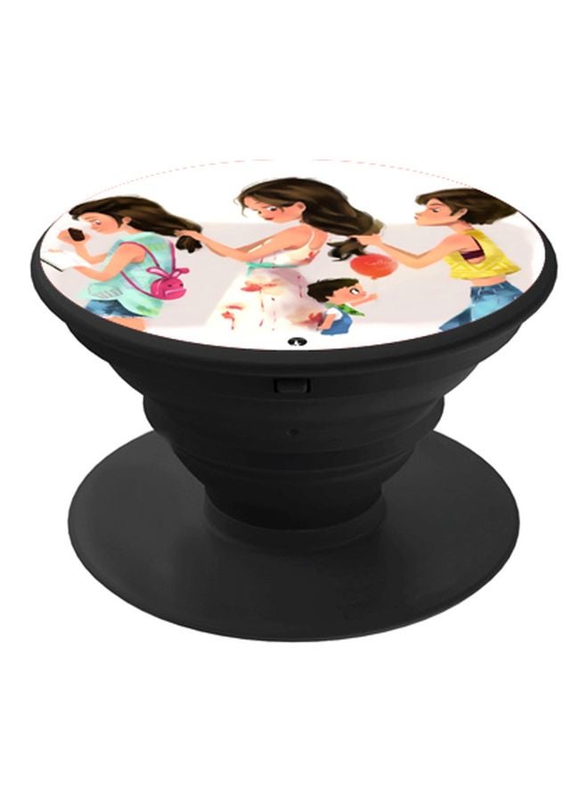 BP Cartoon Girl Printed Pop Socket Phone Holder White/Yellow/Black - Image 1