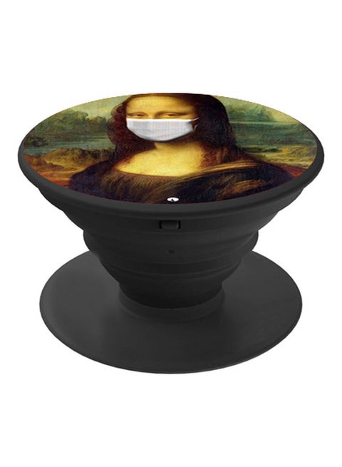 Mona Lisa With Mask Printed Pop Socket Phone Holder Black/Brown/Green