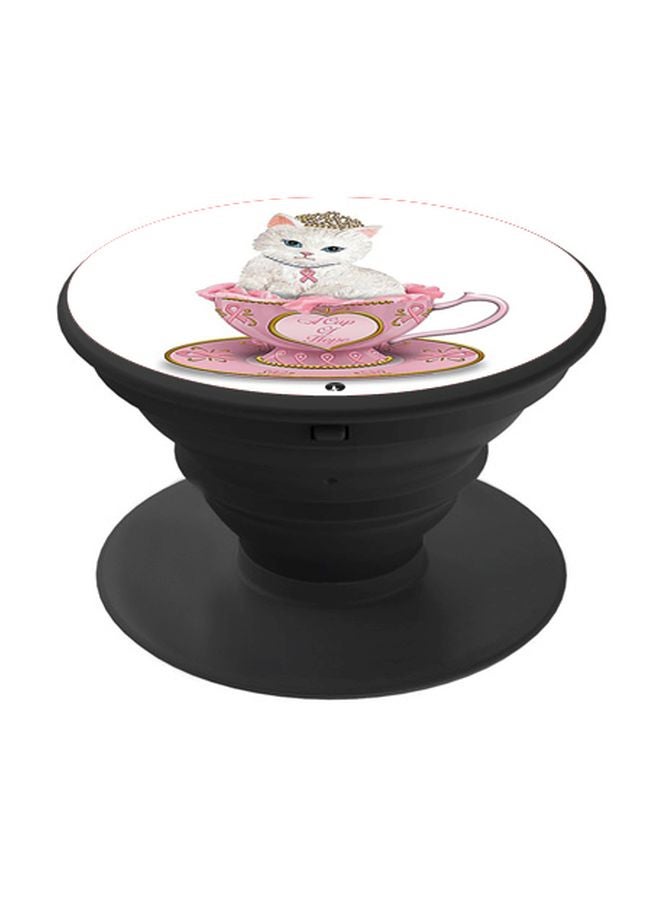 BP Cat Printed Pop Socket Phone Holder White/Pink/Black - Image 1