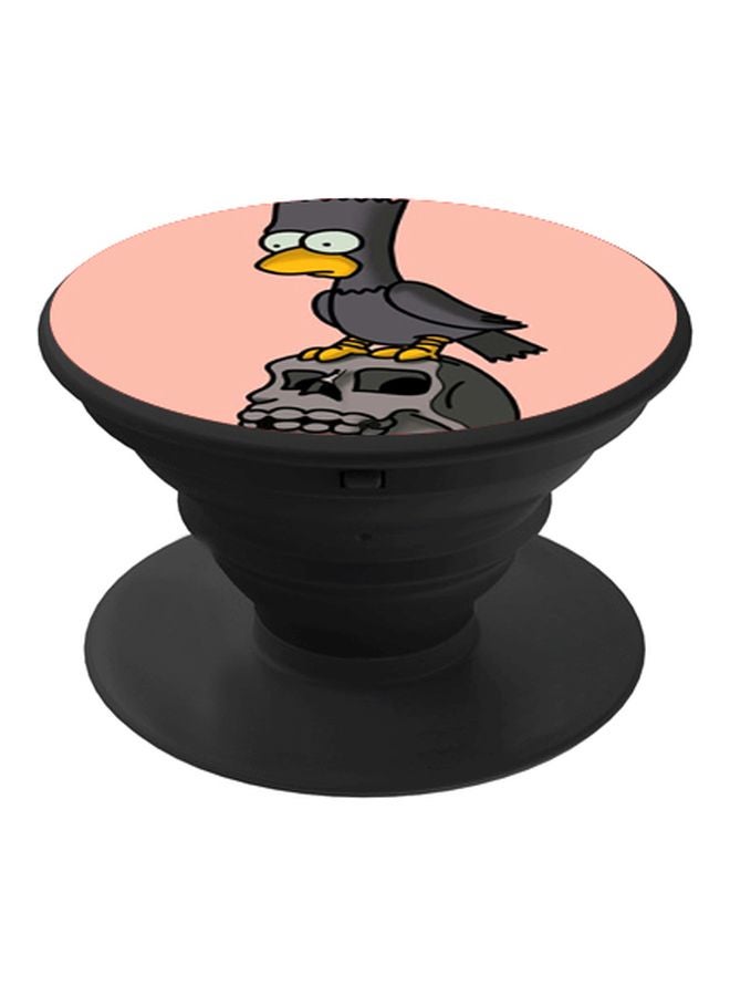 BP Bird Sitting Upon Skull Printed Pop Socket  Phone Holder Black/Grey - Image 1