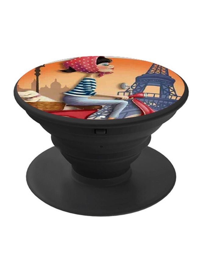 BP Girl Riding Scooter In Paris Printed Pop Socket Phone Holder Red/Brown - Image 1