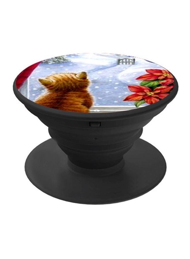 BP Cat Looking Outside Printed Pop Socket Phone Holder Red - Image 1