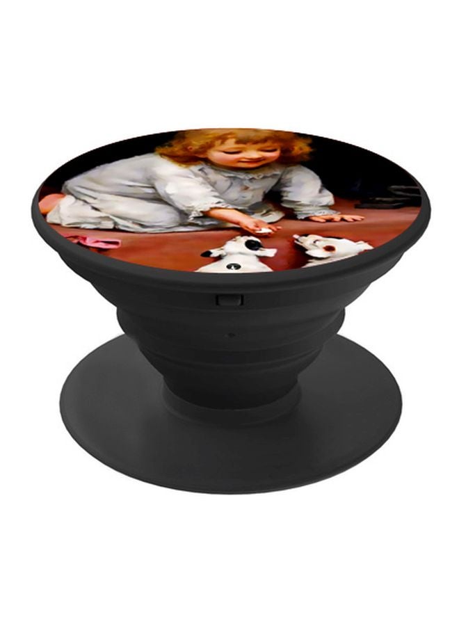 BP Cute Girl Feeding Dogs Printed Pop Socket Phone Holder Brown - Image 1