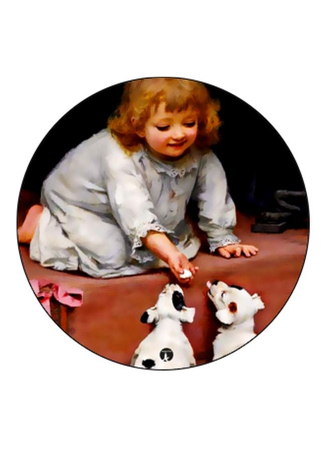 BP Cute Girl Feeding Dogs Printed Pop Socket Phone Holder Brown - Image 2