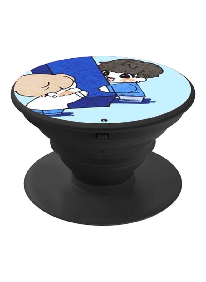 BP Cartoon Printed Pop Socket Phone Holder Blue/Brown/Black - Image 1