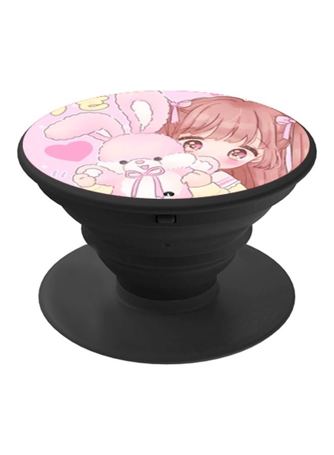 BP Cartoon Girl Printed Pop Socket Phone Holder Pink/Yellow/Brown - Image 1