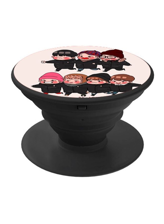 BP BTS Cartoon Printed Pop Socket Phone Holder Beige/Brown/Black - Image 1