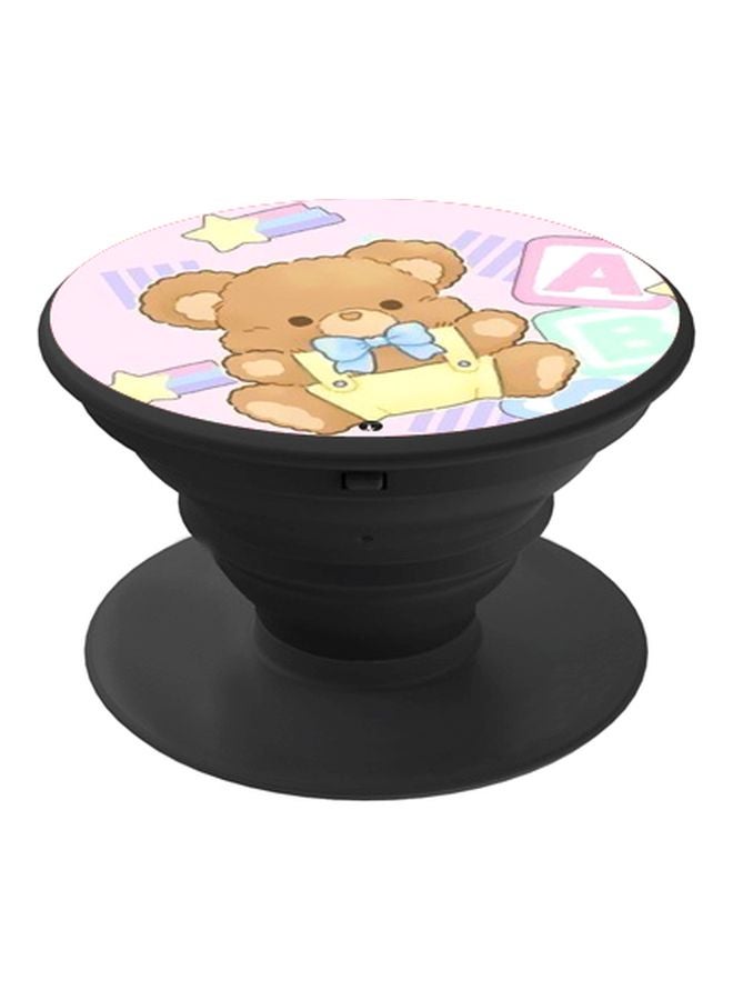 BP Teddy Bear Printed Pop Socket Phone Holder Pink/Brown/Yellow - Image 1