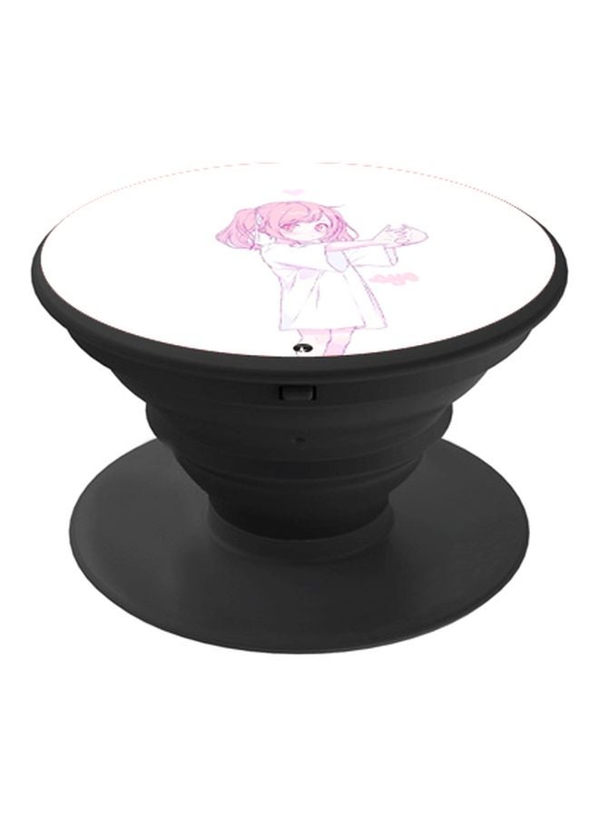 BP Cartoon Girl Printed Pop Socket Phone Holder White/Pink - Image 1