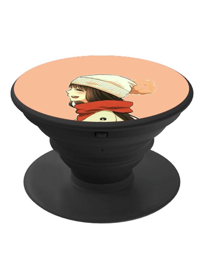 BP Cartoon Girl Printed Pop Socket Phone Holder Beige/Brown/Red - Image 1