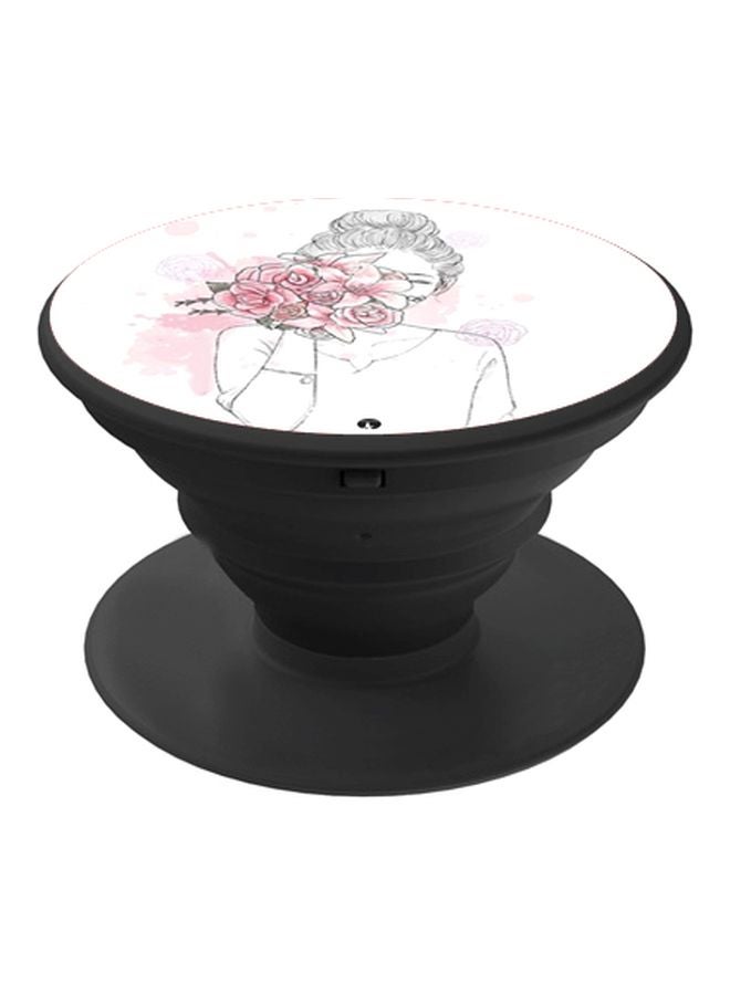 BP Woman With Flower Printed Pop Socket Phone Holder White/Pink/Grey - Image 1