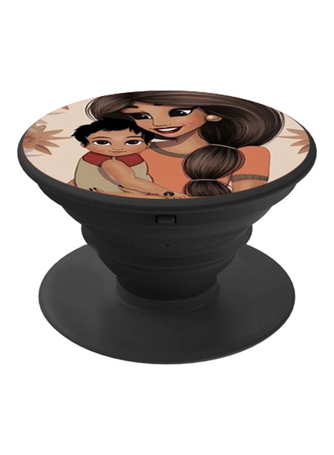 بي بي حامل هاتف على شكل مقبض أصابع منبثق بطبعة رسومات كرتونية بني/برتقالي/بيج - Image 1