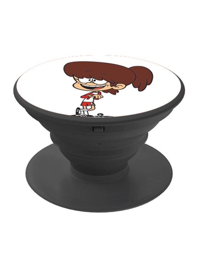 BP Cartoon Girl Printed Pop Socket Phone Holder White/Brown/Black - Image 1