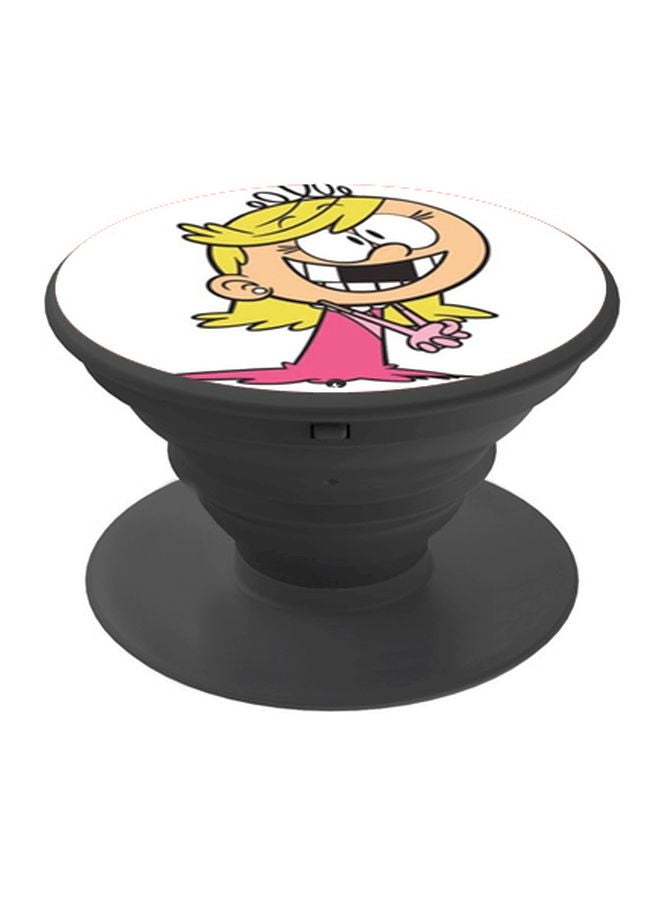 BP Cartoon Girl Printed Pop Socket Phone Holder White/Pink/Black - Image 1