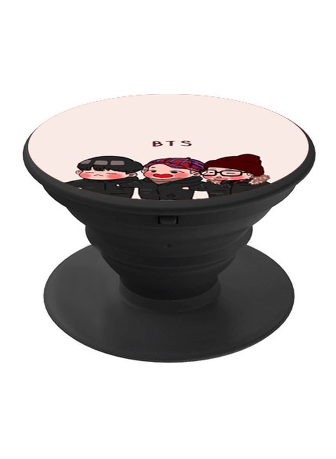 BP BTS Cartoon Printed Pop Socket Phone Holder Beige/Brown/Black - Image 1