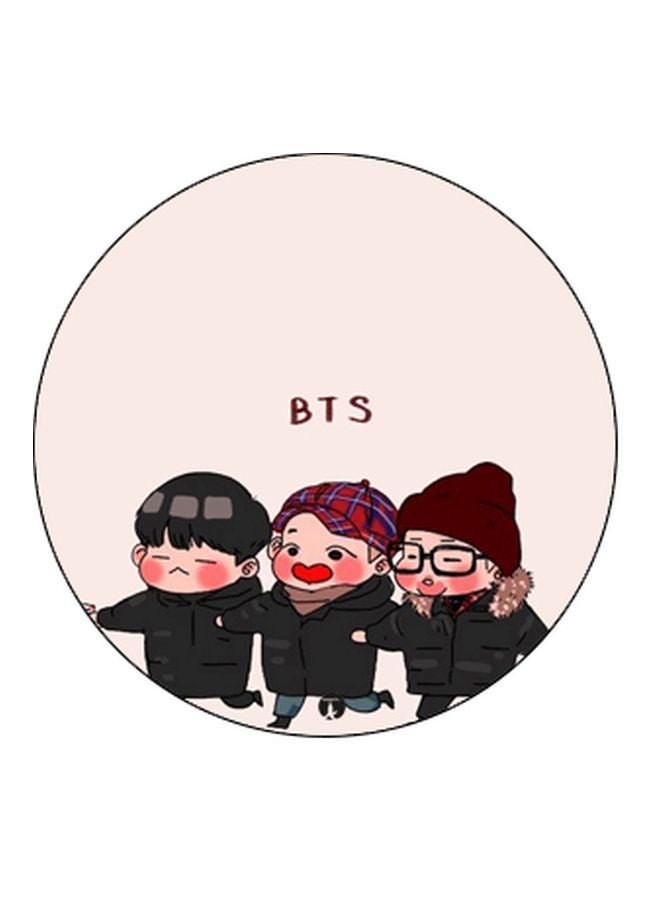 BP BTS Cartoon Printed Pop Socket Phone Holder Beige/Brown/Black - Image 2