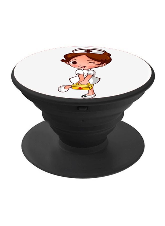 BP Cartoon Nurse Printed Pop Socket Phone Holder White/Beige/Black - Image 1
