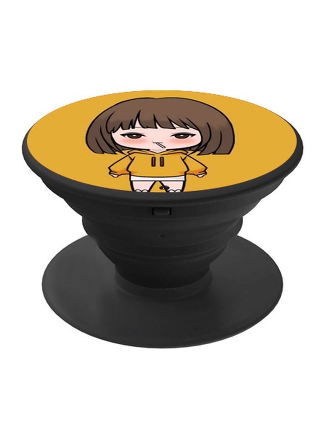 BP Cartoon Girl Printed Pop Socket Phone Holder Yellow/Brown/Black - Image 1