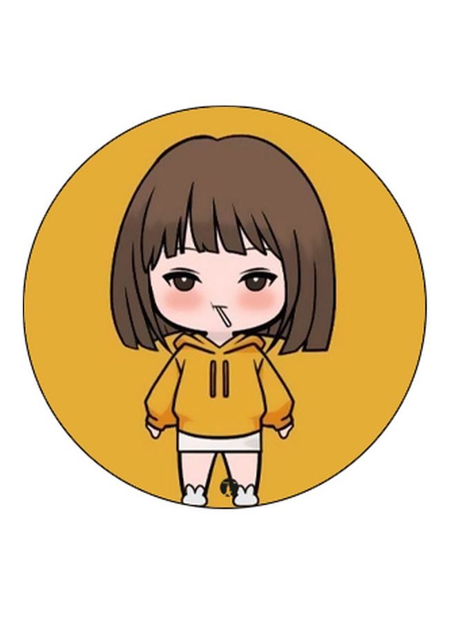 BP Cartoon Girl Printed Pop Socket Phone Holder Yellow/Brown/Black - Image 2