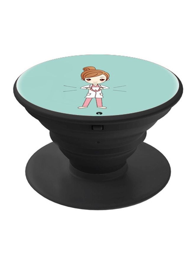 BP Cartoon Girl Printed Pop Socket Phone Holder Blue/Pink/Black - Image 1