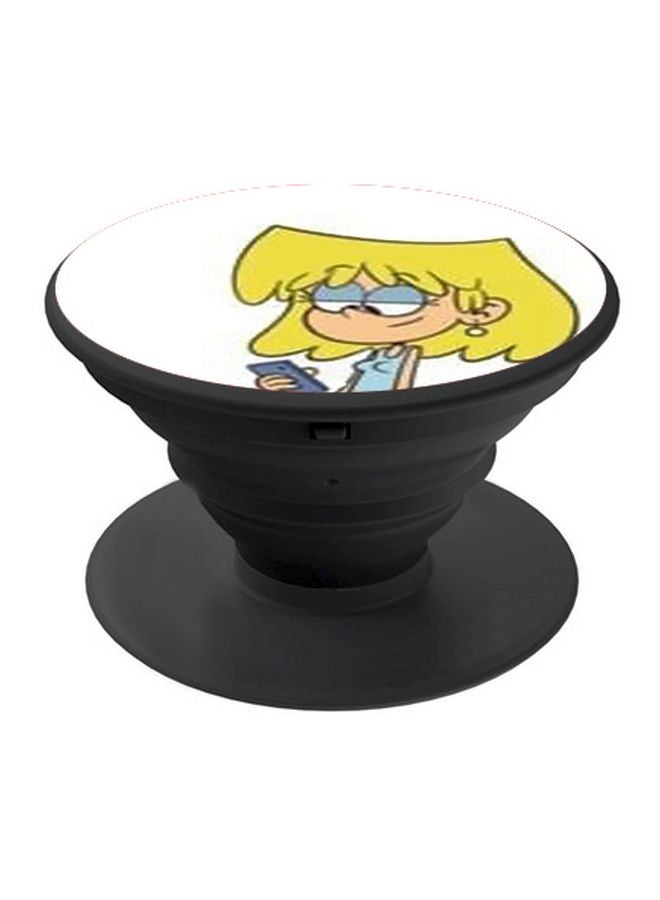 BP Cartoon Girl Printed Pop Socket Phone Holder White/Yellow/Black - Image 1