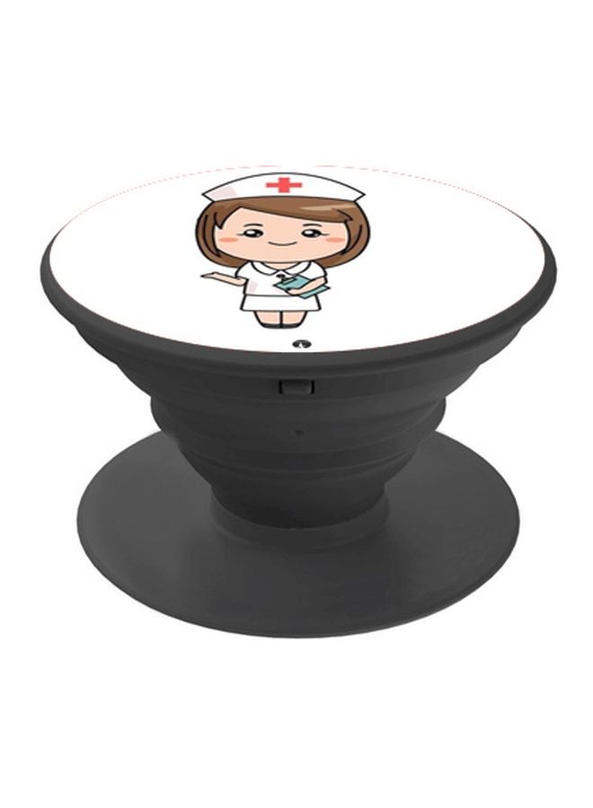 BP Cartoon Nurse Printed Pop Socket Phone Holder White/Beige/Black - Image 1