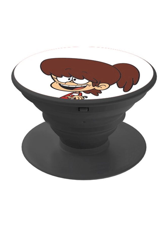 BP Cartoon Girl Printed Pop Socket Phone Holder White/Brown/Black - Image 1