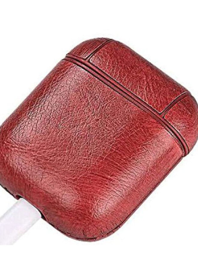 Icarer - Vintage Leather Case Cover For Apple AirPods Red - Image 1