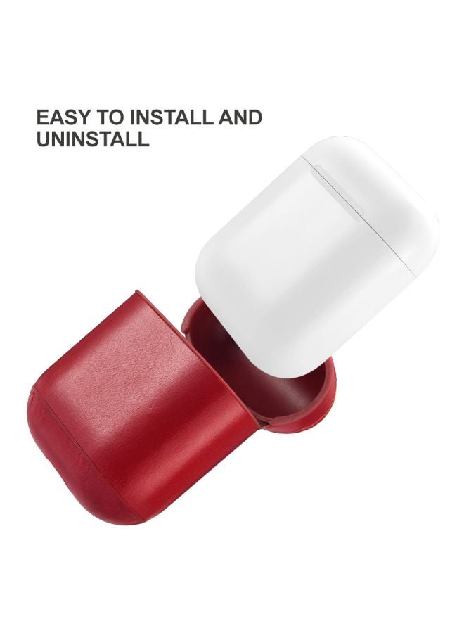 Icarer - Vintage Leather Case Cover For Apple AirPods Red - Image 1