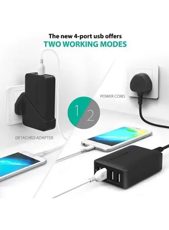 راف باور شاحن جداري مناسب للسفر بـ 4 منافذ USB أسود - Image 3