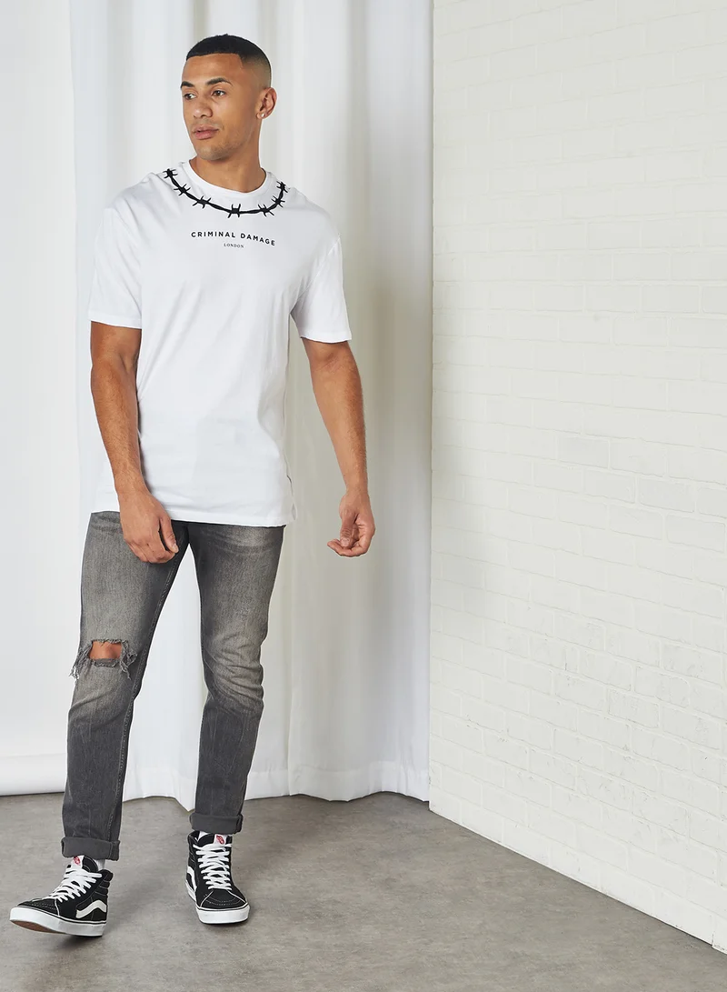 CRIMINAL DAMAGE Criminal Damage Print Short Sleeve T-Shirt White