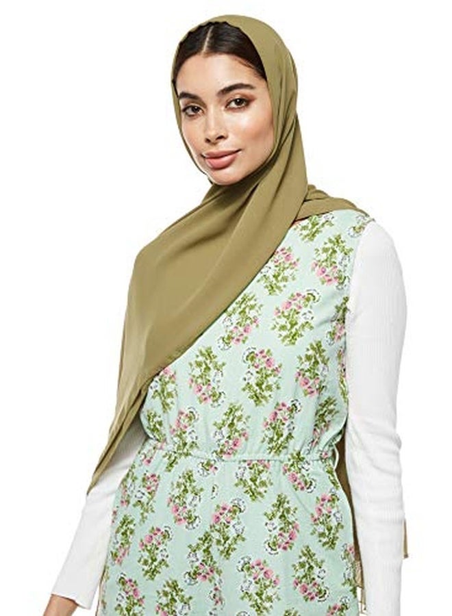 Shadow Solid Chiffon Hijab Shailah Army Green - Image 1