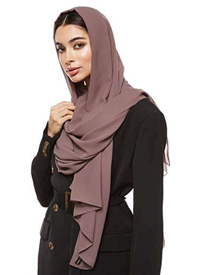شادو حجاب سادة من الشيفون بني مائل للوردي  - Image 4