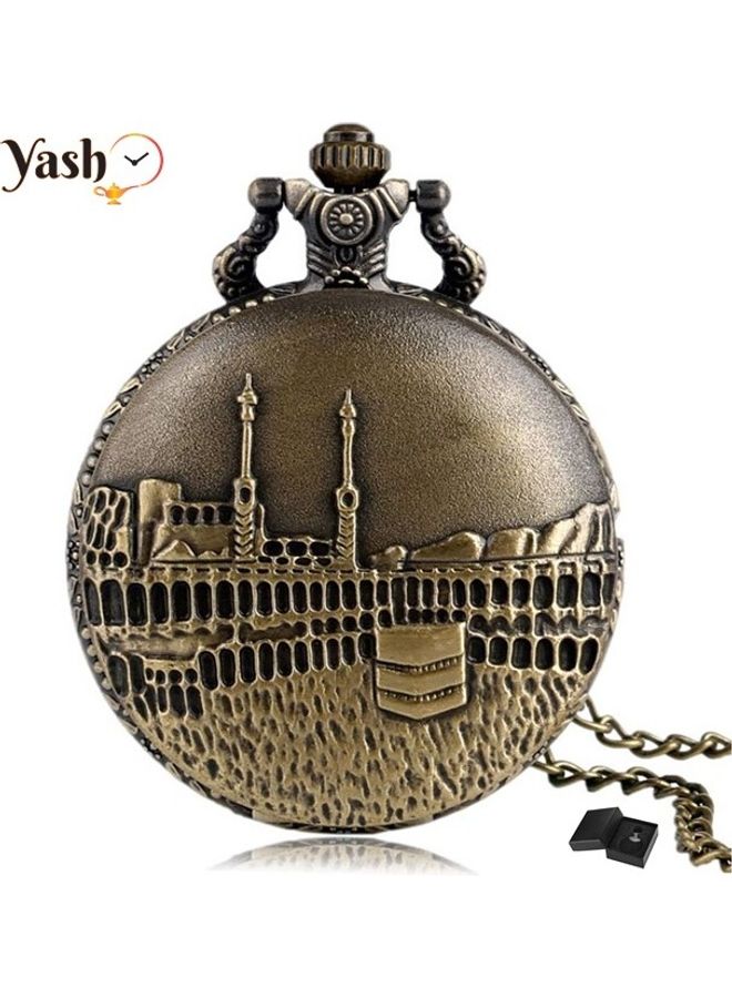 ياش ساعة جيب كوارتز مزخرفة بالكعبة بتصميم كلاسيك من ياش  - Image 2