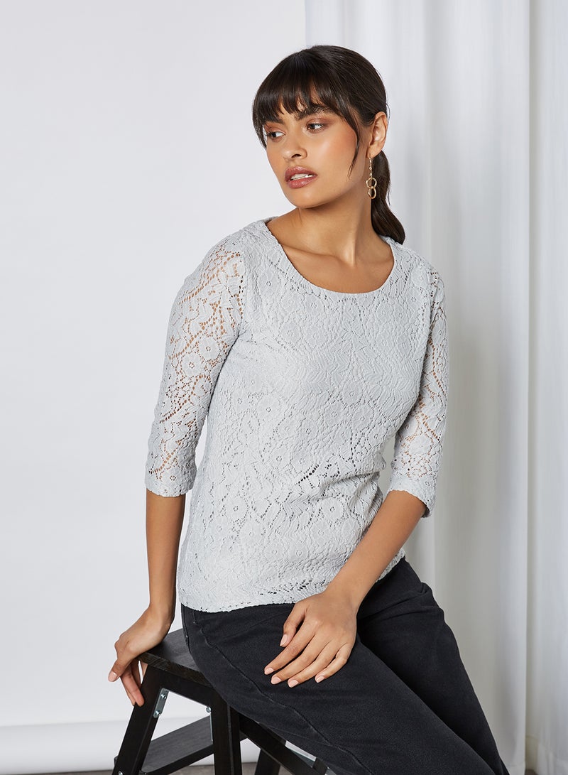 CODE BY LIFESTYLE Lace Sheer Sleeves Top Grey  - Image 1